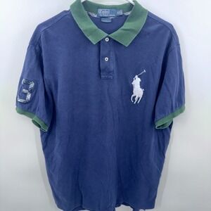 Polo Ralph Lauren Blue‎ Short Sleeve Polo Large White Pony Size XL Custom Fit